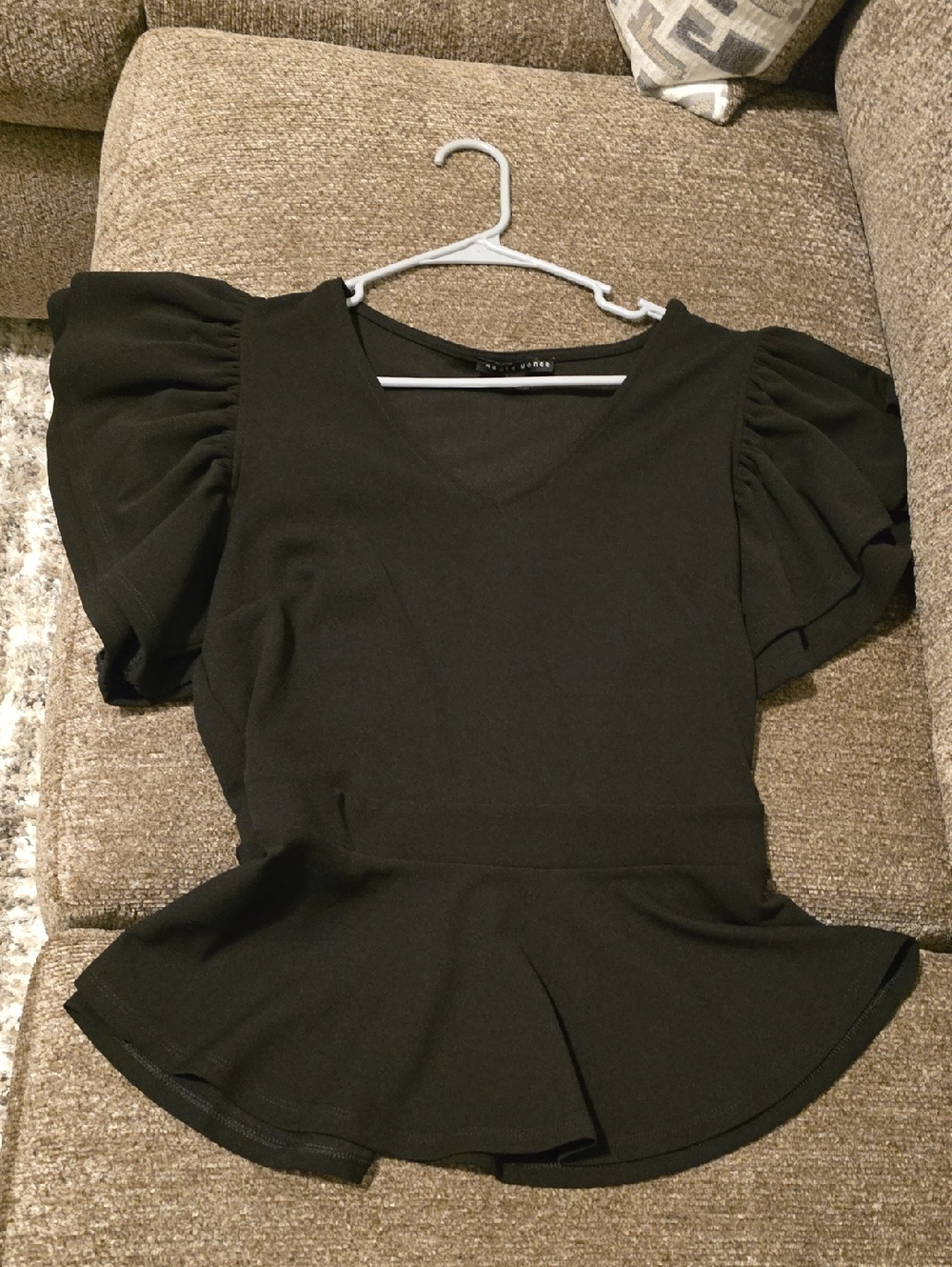 Haute Monde Black Puff Sleeve Peplum Top